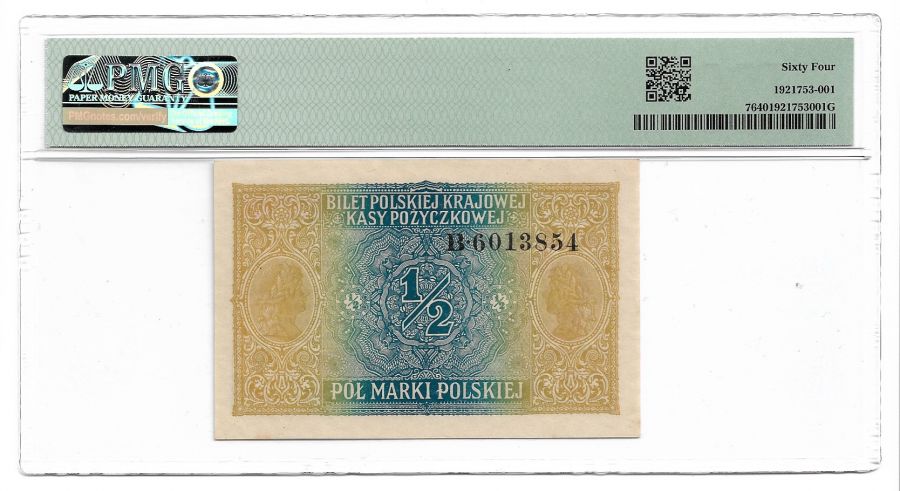 1/2 marki polskiej 1916 r. - Generał - Grading PMG 64