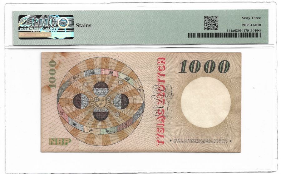 1000 złotych 1965 r. - Mikołaj Kopernik - Seria E - Grading PMG 63