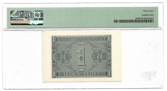 1 złoty 1941 r. - Seria BD - Grading PMG 64
