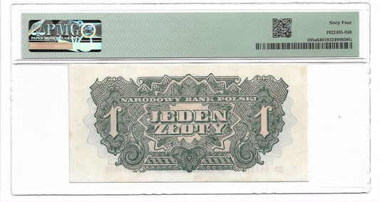 1 złoty 1944 r. "obowiązkowym" - Grading PMG 64