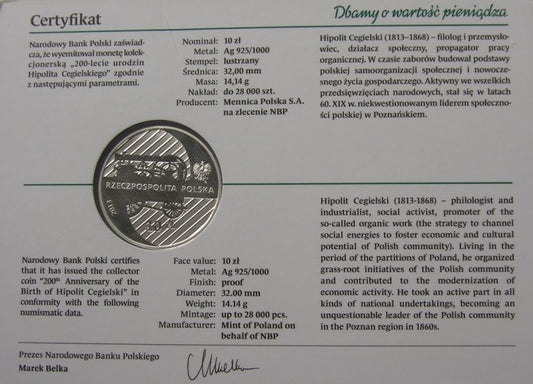 10 złotych - 200-lecie urodzin Hipolita Cegielskiego