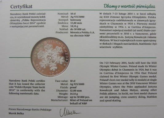 10 złotych - Polska reprezentacja olimpijska - Soczi 2014