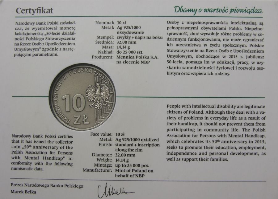 10 złotych - Włączeni w życie - Upośledzeni umysłowo