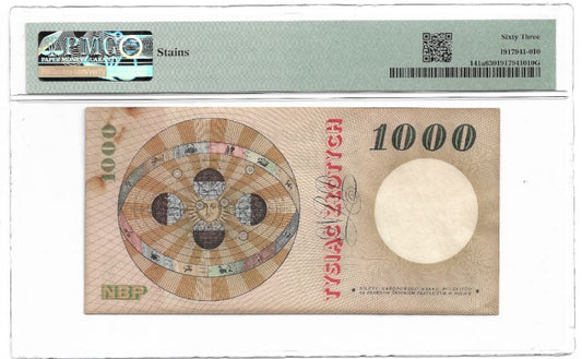 1000 złotych 1965 r. - Mikołaj Kopernik - Seria E - Grading PMG 63