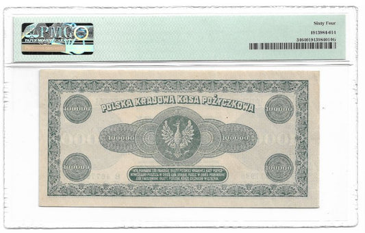 100000 marek polskich 1923 r. - Seria B - Grading PMG 64