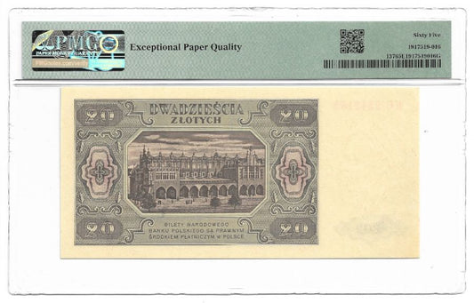 20 złotych 1948 r. - Seria KC - Grading PMG 65 EPQ