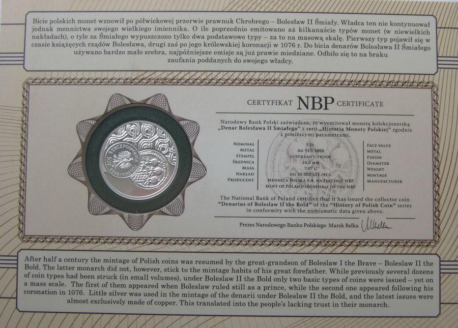 5 złotych - Historia Monety Polskiej - denar Bolesława Śmiałego