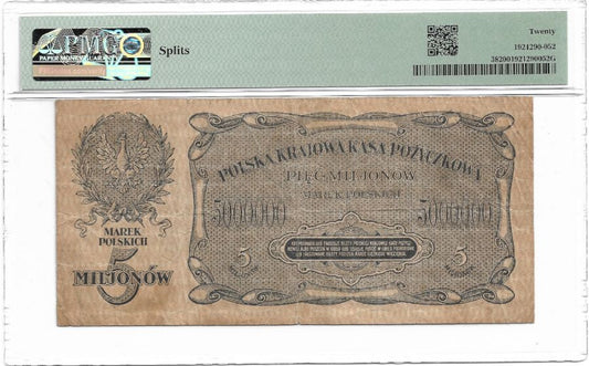 5000000 marek polskich 1923 r. - Seria A - Grading PMG 20