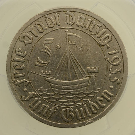 WMG - 5 Guldenów 1935 r. - Koga - Grading PCGS AU55